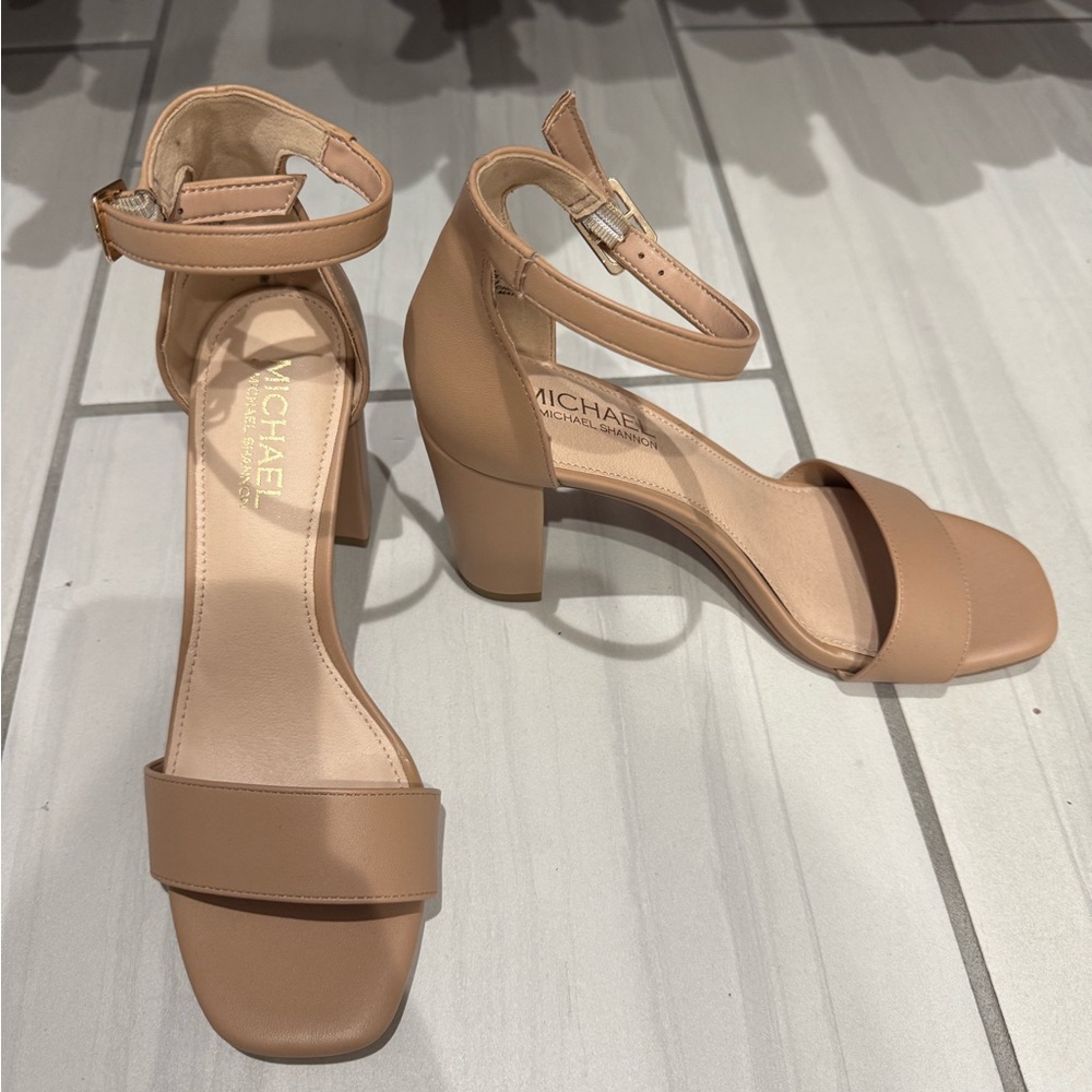 Michael by Michael Shannon Nude Block Heel Sandals
